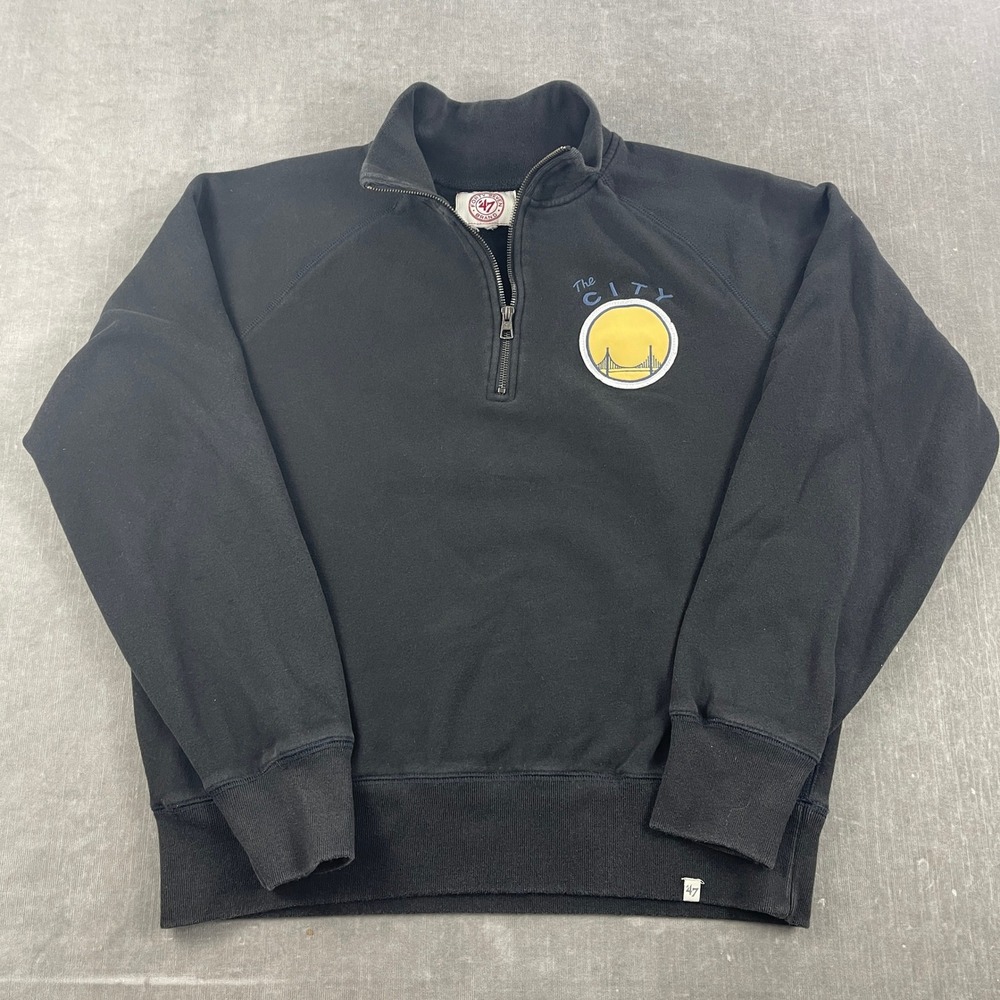 Golden State Warriors '47 Brand Mens L Black The City Quarter Zip Sweatshirt